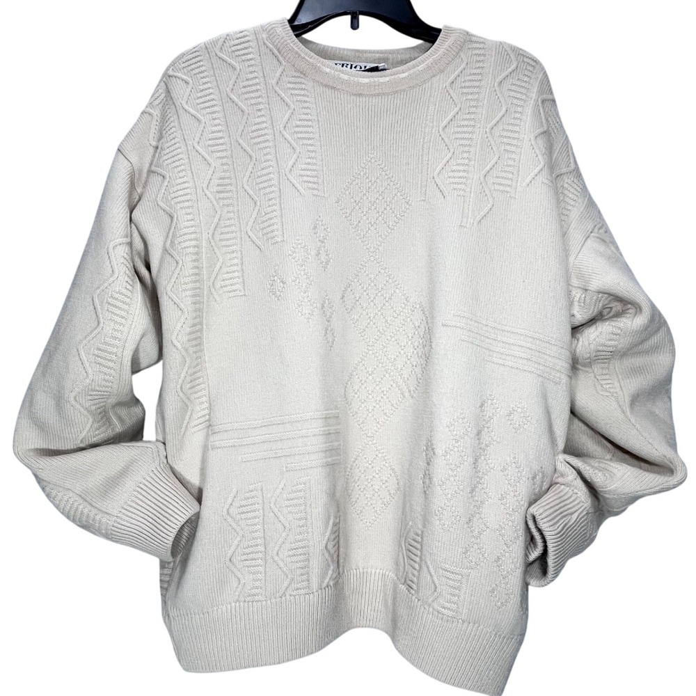 Vintage SERIOUS Golf Waterproof Lined Mens Cream‎ Textured Wool Blend Sweater L